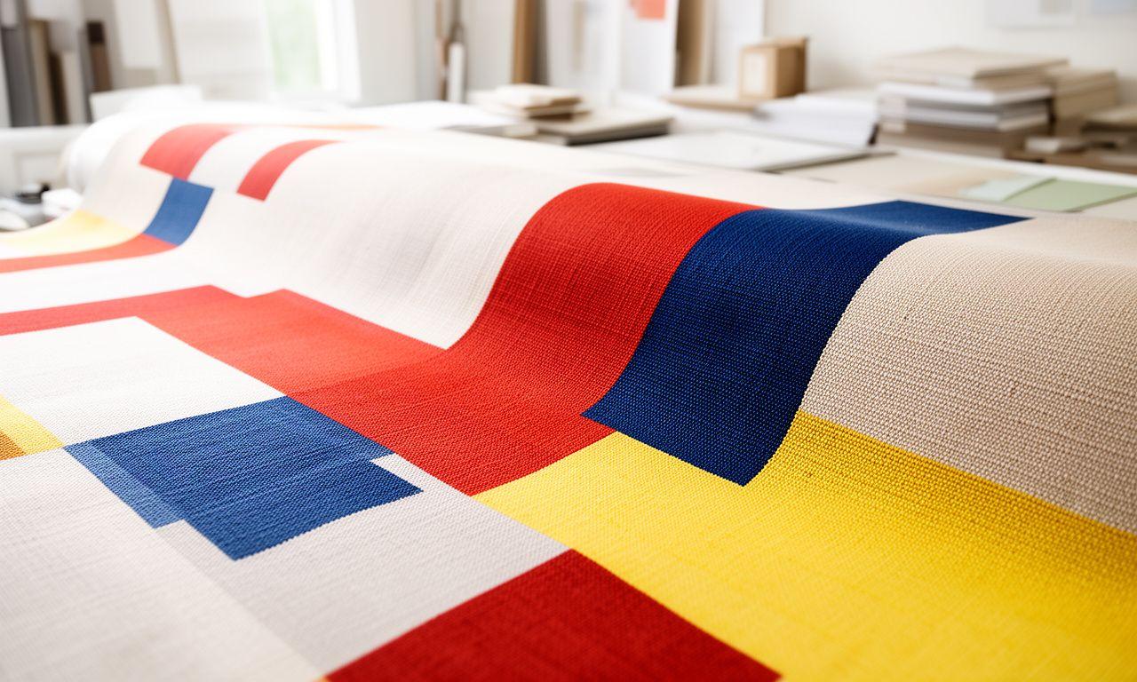 Grosser Stoffbogen mit Bauhaus-Mustern in einem hellen Zürcher Atelier