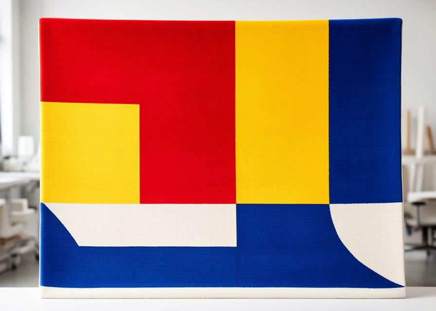 Helles Stoffpanel mit roten, gelben und blauen Flächen in einem Zürcher Designstudio